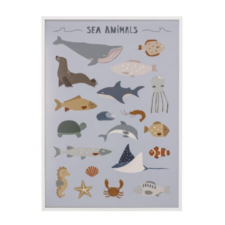 Bloomingville plakat i hvid ramme - Sea Animals