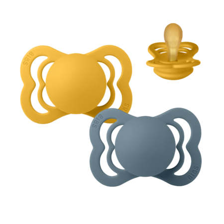 BIBS Supreme Sut - 2-Pak - Str. 1 - Naturgummi (Mustard/Petrol)