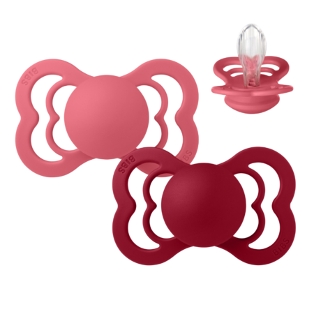 BIBS Supreme Sut - 2-Pak - Str. 2 - Silikone (Coral/Ruby)