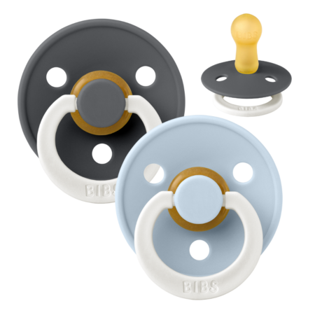 BIBS Colour Sut - 2-Pak - Str. 2 - Naturgummi (Iron/Baby Blue) - GLOW