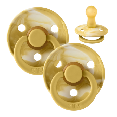 BIBS Rund Colour Sut - 2-Pak - Str. 2 - Naturgummi (Tie-Dye Mustard/Ivory)