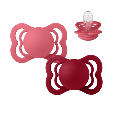 BIBS Supreme Sut - 2-Pak - Str. 1 - Silikone (Coral/Ruby)