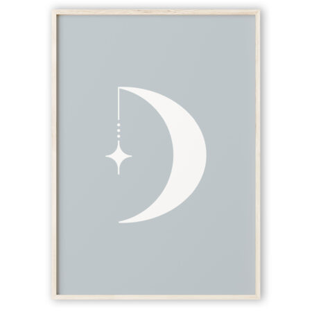 Print selv plakat med måne (blå/hvid)