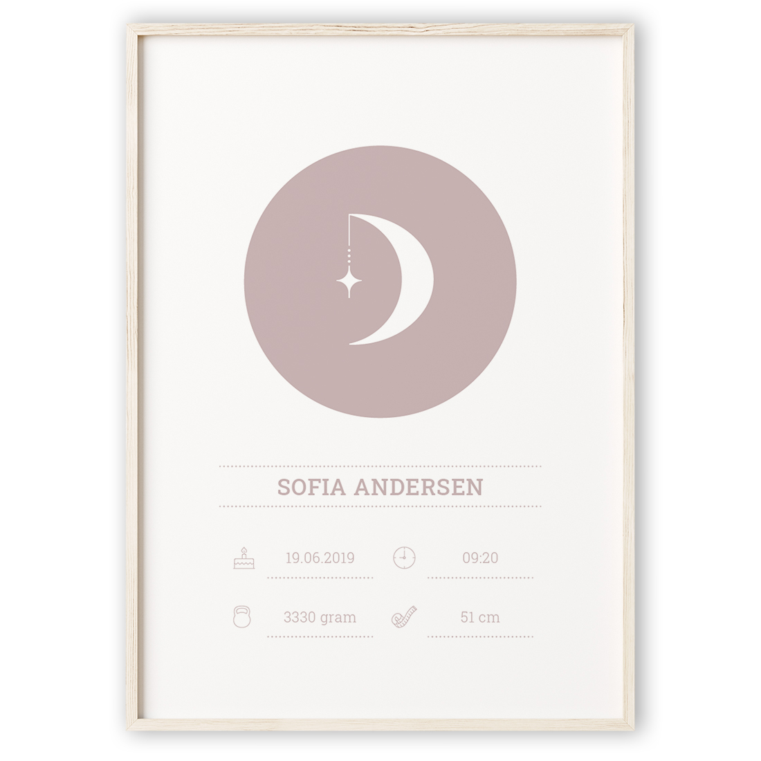 Print selv Fødselstavle (hvid/rosa)